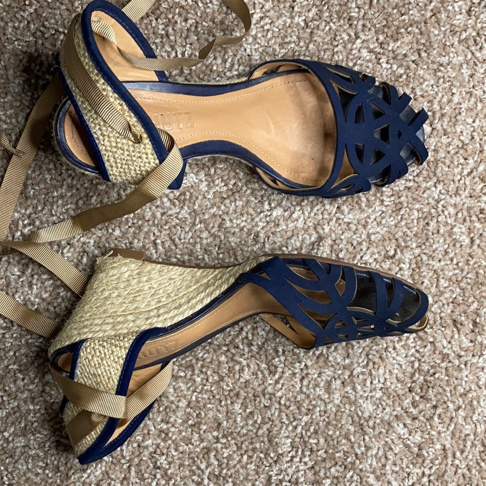Schutz Sz 5 Wedge, Dark Blue, Lace Up Heels